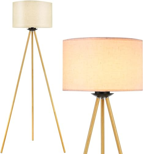 TLGREEN Lampadaire Trépied avec Étagères, Lampadaire LED Dimmable avec 3 Températures de Couleur, Lampadaire sur Pied avec Abat-Jour en Lin, Télécommande, pour Salon, Chambre, Bureau, avec E27 Ampoule