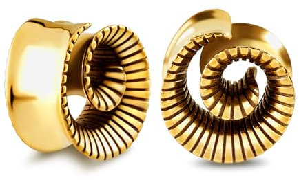 Longbeauty 1 Paar Ohrdrehner Dehnanhänger Tapers 316L Edelstahl Schnecke Dehnspirale Sichel Dehnungset Ohr Piercing Schmuck, Gold, 10mm