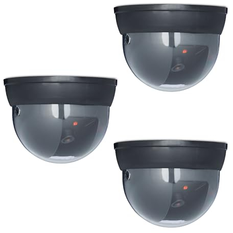 Relaxdays Kamera Attrappe, 3er Set, blinkende LED, innen & außen, batteriebetrieben, Überwachungskamera Dummy, schwarz