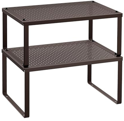 SONGMICS Gewürzregal, 2er Set, Küchenregal, Küchen-Organizer, Küche, Gewürzhalter, erweiterbar, stapelbar, kleines Regal, Metall, braun KCS01BR