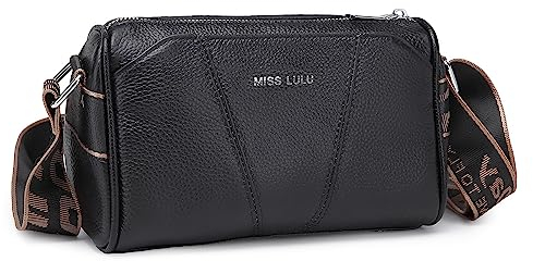 Miss Lulu Umhängetasche Damen Klein Crossbody Bag Damen Handytasche zum Umhängenmit Breitem Schultergurt Echtes Leder