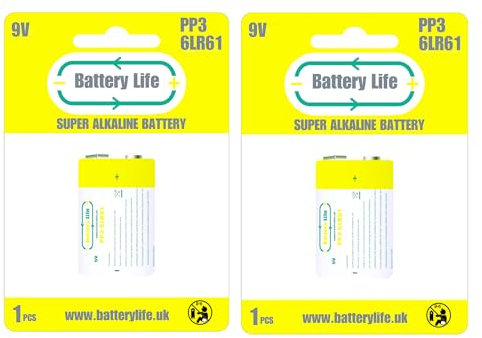 Battery Life 9v PP3 Batteries (Pack of 2) for Smoke Fire Alarm Detector Square Block MN1604 6LR61 6F22 Long Life UK Brand