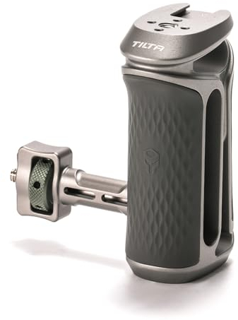 TILTA Xeno Seitenhandgriff mit Rändelschraube 1/4″-20 mit Fixierstiften für Kamerakäfig - titangrau TA-XSH1-TG