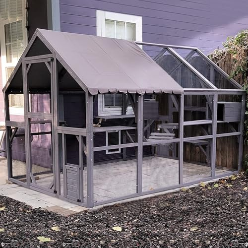 Catio Katzenhaus hölzerner großer Catio draußen, hölzerner Kitty Haus Lauf mit Dachabdeckung-2800 * 1877 * 1872cm