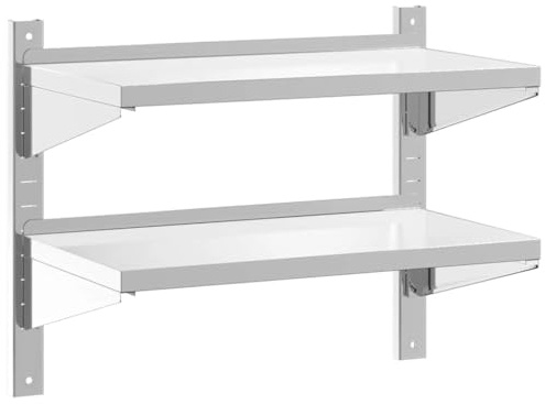 vidaXL Wandregal mit 2 Böden 75x40x60 cm Silbern Edelstahl