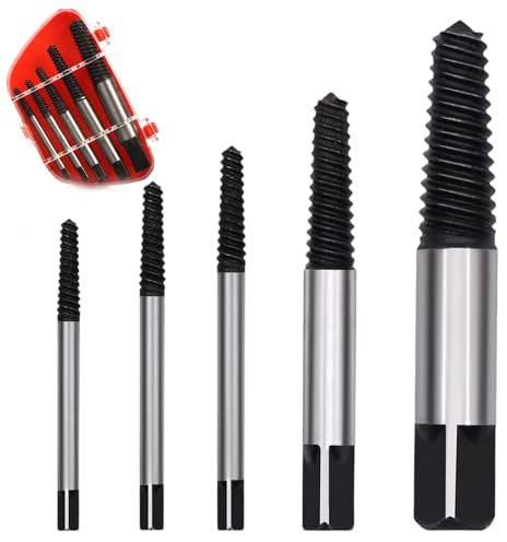 Schraubenausdreher Set Profi Alluring 5 Stück Ausdreher Screw Extractor Ausdrehwerkzeug Mutternsprenger Linksausdreher für Beschädigte Schrauben Rohre - Kohlenstoffstahl, Silber