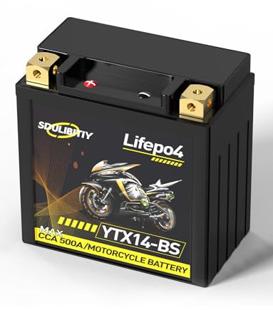 YTX14-BS Lithium Motorcycle Battery 12.8V 9AH 500CCA Powersports Battery LiFePO4 Engine Start Battery Compatible ATV, UTV, Jet Ski, Quad, Tractor, Scooter, Generator Battery