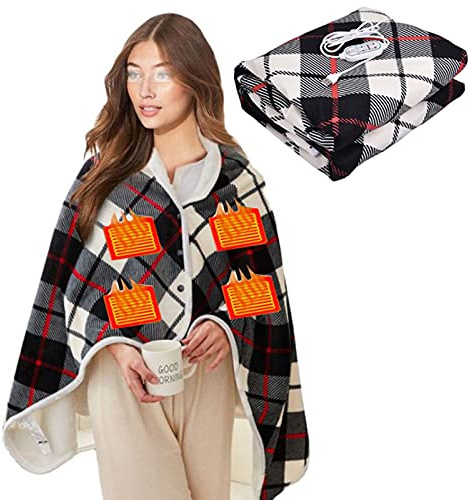 CAFIEDR USB Heating Blanket Throw Electric Shawl Battery Operated, Portable Heated Throw Blanket with 3 Heating Settings & Auto Shutoff, Blanket Heated Shawl USB Cordle