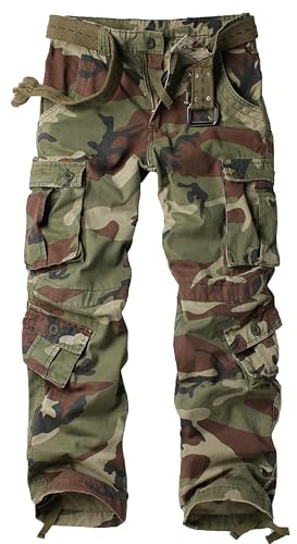 AKHIKING Men's Camo Cargo Work Pants Cotton Tactical Ripstop Casual Combat Pants with 8 Pockets Shandi 38x32