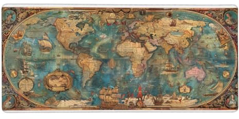 32x16 inch Large Gaming Mouse Pad World Map Mouse Mat Retro Mousepad with Stitched Edges, Non-Slip Base, Mouse Pads with Water Resist Soft Surface, Keyboard Desk Pad for Office Use, Woman Gifts G904