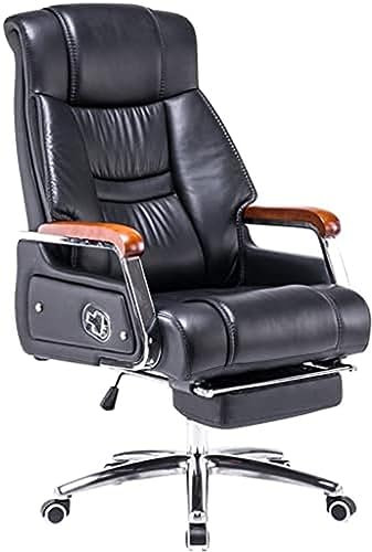 Großer und hoher Chefsessel mit 155° Neigung, echtes Leder, Managerialstuhl, 250 kg, Schwarz, 114 x 120 x 50 cm, bequemer Bürostuhl für Mittagspausen.