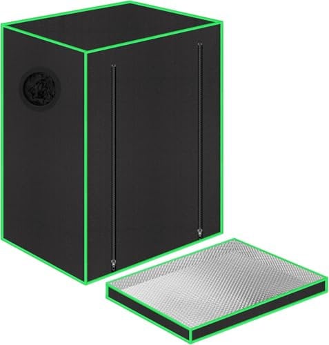 Oairgico 55 x 40 x 65 cm Grow Tent with Observation Window, Floor Tray, Ventilation Window and Cable Passage (Black, Polyester)