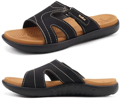 KuaiLu Chanclas Mujer Moda Ortopedicas Comodas Soporte del Arco Chancletas Baño Verano Cool Playa Piscina Ligera Abierta Sandalias Antideslizante Goma Suela Caqui Negro 38