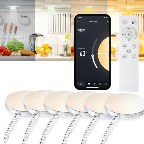 6Pcs Aluminium WiFi CCT 2700K-6500K duale weiße Dimmbar Farbtemperatur Unterbauleuchte Küche LED Schranklicht für Alexa, Google Home, mit RF Fernbedienung Timer APP Steuerung Schrankbeleuchtung