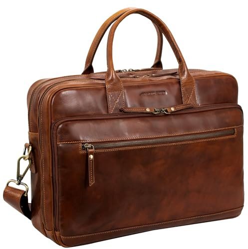 Marc Peter® Laptoptasche Phoenix I Leder Umhängetasche für 15.6 zoll Laptop I Aktentasche für XL Notebook I Vintage Braun Tasche für Damen und Herren