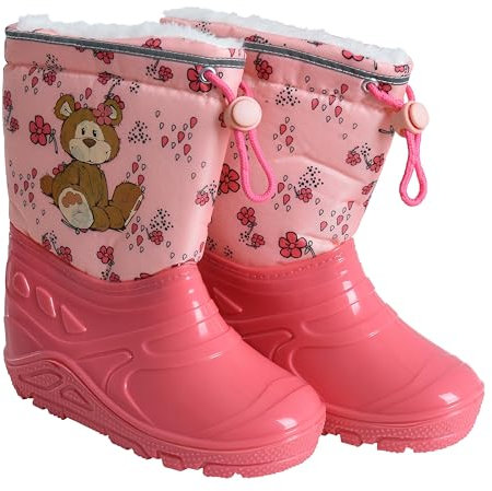 ESTEXO Kinder Gummistiefel Regenstiefel Thermostiefel Mädchen Jungen gefüttert Pink Bär 23