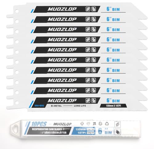 MUOZLOP 10 Pack 150mm Säbelsägeblätter Set，18 TPI Sägeblätter für Säbelsäge，für Metall Säbelsägeblätter (10, 18TPI 150mm)