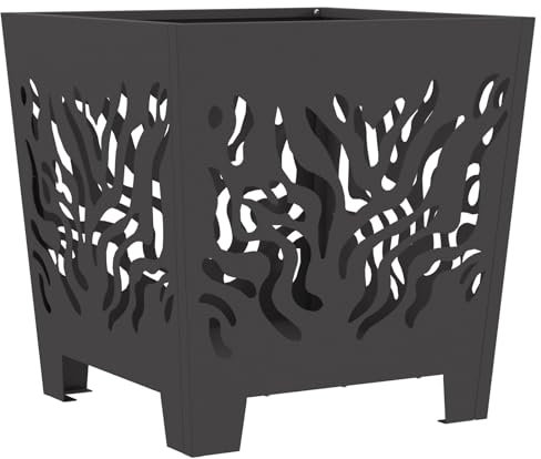 vidaXL Feuerstelle Schwarz 40 x 40 x 40 cm Stahl, Garten und Terrasse, moderner Outdoor-Feuerkorb, quadratisch aus Metall, praktische Wärme für die Gartenparty