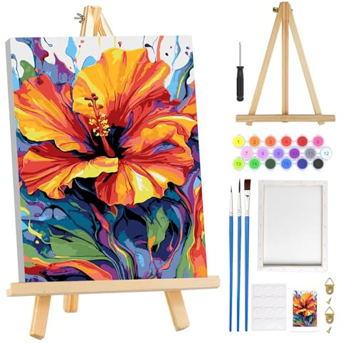 MOGTAA Malen Nach Zahlen Erwachsene mit Rahmen, Landschaft Bunte Blume Malen Nach Zahlen Mit Holzstaffelei, DIY Ölgemälde Leinwand Set Acrylic Malerei Bilder für Home Dekor, 20x30cm