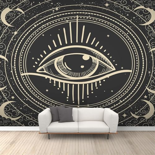 YEMYOR Papier Peint Yeux Abstraits Dorés, Papier Peint Lune Étoiles Dorées, Papier Peint Bohème En Soie, Imperméable, Pour Salon Et Chambre-280x200cm