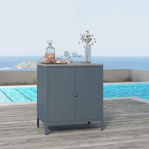casa.pro Outdoor Schrank Bolognano Gartenschrank Balkonschrank Spind Zwei Türen für Innen- und Außenbereich 92x80x50 cm Dunkelgrau, matt