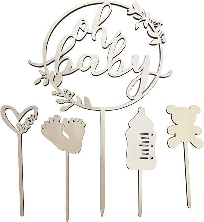Cake Topper Holz, Kuchen Topper Babyparty Tortendeko, Baby Shower Dekoration Kuchenstecker für Baby Shower Eine Windeltorte Gender Reveal Partydeko