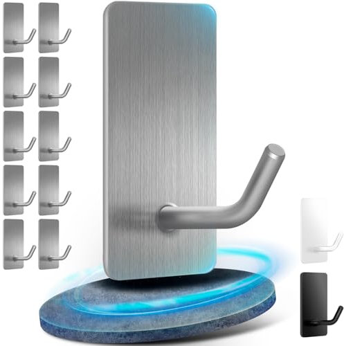 Vehepeay 10 Piezas Ganchos Adhesivos para Pared, Ganchos Adhesivos de Acero Inoxidable, Gancho Adhesivo Pared Puede Soportar Hasta 10KG,Colgador Pared para Baño, Aseo y Cocina