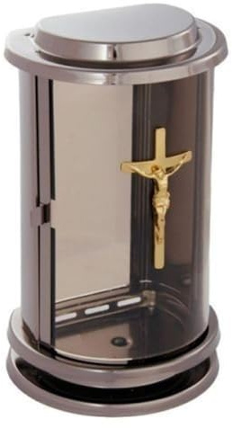 Grablampe Silbergrau mit Kreuz Grablaterne Grableuchte Grablicht