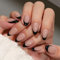 KQueenest French Tip False Nails with Glue, Black Press on Nails Short Almond, Natural Nude Fake Nails Press ons Stiletto, Reusable Soft Gel Stick on Nail for Women, 30 Pcs