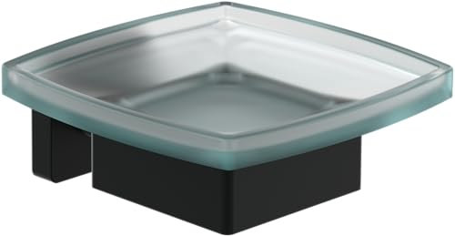 Villeroy & Boch Elements - Striking Seifenschale, Seifenablage für Wandmontage, Seifenhalter aus satiniertem Glas mit Halterung aus Messing, eckig, Matt Black