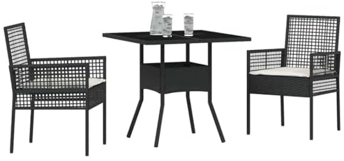 vidaXL Garden Dining Set 3 pcs Black Poly rattan, Stylish Outdoor Dining Set, Durable Garden Table, Modern Patio Furniture, Weather-Resistant Backyard Seating