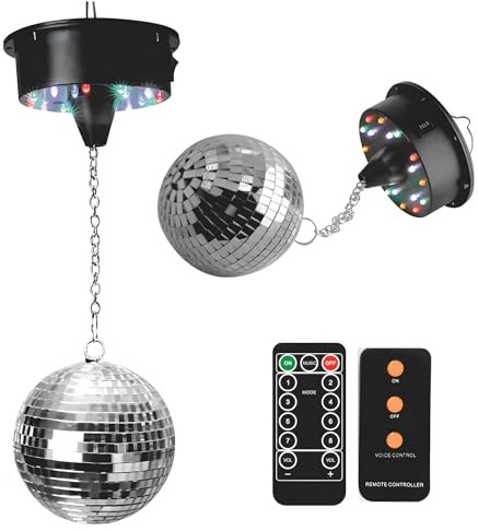 Discokugel Mit Motor Und Led, Discokugel Spiegelkugel Mit Rotierender Motor, Discokugel Licht, 12CM Discolicht Partylicht, Durchmesser Facettenkugel, Spiegelkugel Set Für Partys Disco Kugel Diffuser