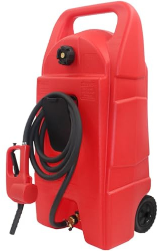 14 Gallon Gas Caddy with Wheels,Fuel Caddy,Hand Pump and 10-Foot Hose, Powered Portable Fuel Tank for Automobiles, Lawnmowers, ATVs Tractors, and Boats
