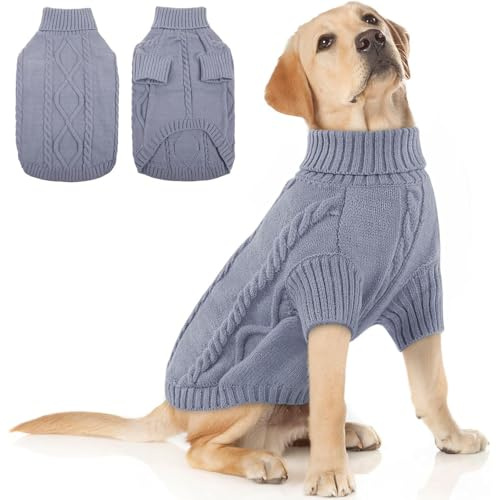 CEASELESLY Hunde Pullover Strick – Warmer Winter Hundemantel mit Rollkragen, Weicher Strickpullover für Kleine, Mittelgroße und Große Hunde (Silbergrau M)