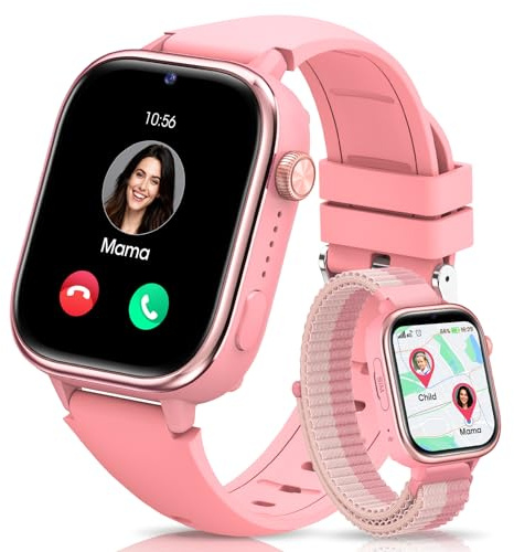 SWGOTA 4G Montre Connectée Enfant, Smartwatch avec GPS/Téléphone/Appels Vidéo/Chat Vocal/Messages/SOS/Mode École/Réveil/Appareil Photo/Podomètre/Moniteur Sommeil, Cadeau pour Garçons et Filles, Rose