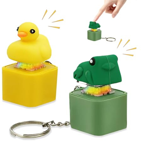 2 Pièces Porte-Clés Anti-Stress Canard & Grenouille – Jouets Fidget Lumineux et Criotants – pour Réduire Le Stress, l'Anxiété et Améliorer la Concentration