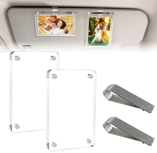 IENHDK 2 Stück Auto Bilderrahmen Sonnenblende,Mit Klemmhalter Und Kleber | Magnetischer Acrylrahmen Für 6×9 Cm Fotos,Onnenblende,Persönlicher Magnetischer Fotohalter Für Foto Clip Für Lüftung