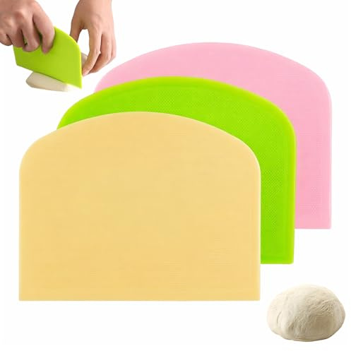 3Pcs Dough Scrapers, Food Grade Flexible Plastic Bowl Scrapers, Nonstick Dough Cutter for Baking Bread Sourdough Cake Pizza