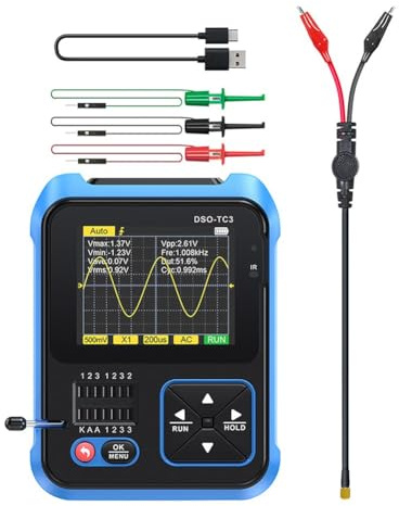 DSO-TC3 3 en 1 Oscilloscope numérique testeur de transistor générateur de signal, taux d'échantillonnage en temps réel de 10 MSa/s, bande passante de 500 kHz, TFT Full Color HD Displa de 6,1 cm