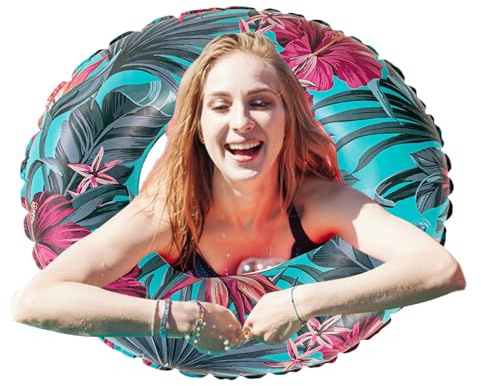 Swimming Pool Tire | High Density Tube with Tropical Plant Motif,Inflatable Pool Ring Inflatable | for Women Men Adults Summer Swimming Party Outdoor Travel Lake River