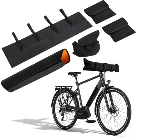 E-Bike Transportschutz Set 5-teilig, Akku Schutzhülle, Motor Abdeckung, Lenkerhülle & 2 Pedalschoner, Wasserdichte Fahrrad Schutzhülle für Fahrradträger - Schützt vor Regen, Kälte & Schmutz