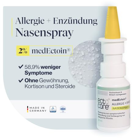 ectocare® Allergie Nasenspray 2% Ectoin 20 ml | bei Pollen-, Hausstaub- & Tierhaarallergie | lindert Niesen, Juckreiz, laufende & verstopfte Nase | Ohne Kortison & Antihistaminika