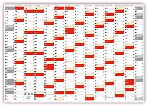 XXL Wandkalender DIN A0 2025 (rot2) große Tageskästchen (Kalender werden gerollt versendet)