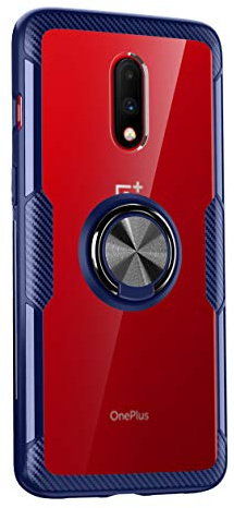 SORAKA Cover Trasparente per OnePlus 6T con Supporto anello,Cover Acrilico trasparente Custodia OnePlus 7 con piastra metallica per Supporto Auto Smartphone Magnetico