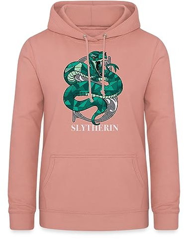 Spreadshirt Harry Potter Emblème Serpentard/Slytherin - Hogwarts/Poudlard Maison Serpent Sweat À Capuche Femme, L, Rose poudré