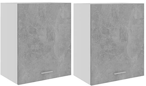 vidaXL 2X Hängeschrank 2 Regalböden Küchenschrank Küche Schrank Einbauküche Küchenzeile Küchenmöbel Oberschrank Betongrau 50x31x60cm Holzwerkstoff