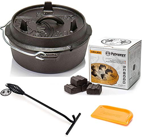 Petromax Feuertopf Starterset ft3-t (Dutch Oven Planer Boden) inkl. Kohlen + Deckelheber + Schaber