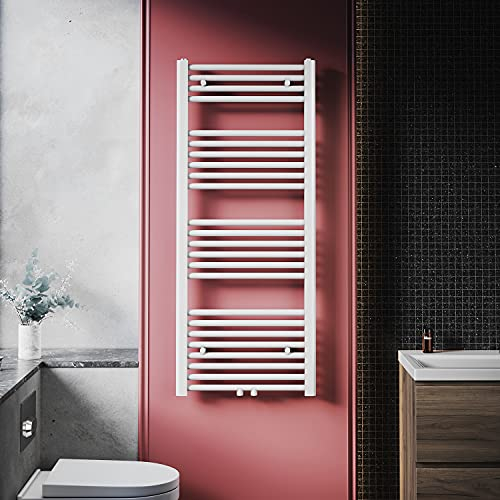 ELEGANT Handtuchheizkörper Badheizkörper 1200 x 500mm weiß vertikal Design Badheizkörper Hantuchwärmer Mittelanschluss Handtuchhalter für Heizkörper Bad