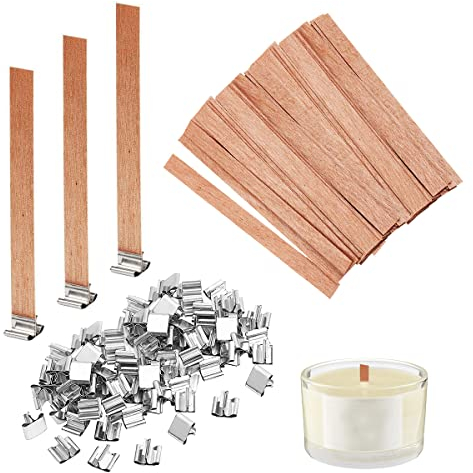 100 Stück Kerzendocht aus Holz, Holz Kerze Dochte Kerne mit Eisenständer Kerze Kerne Natürliche Umweltfreundliche Docht für Kerzenherstellung und DIY Handwerk Weinachts Dekoration