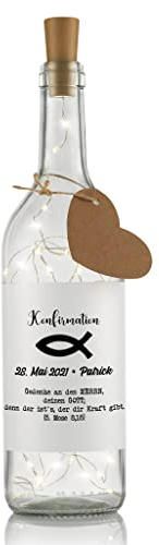LIEBTASTISCH Personalisiertes Konfirmations Flaschenlicht mit Namen,Datum und persönlichem Konfirmationsspruch - Geschenke zur Konfirmation - Dekolicht - Geldgeschenk für Mädchen und Jungen